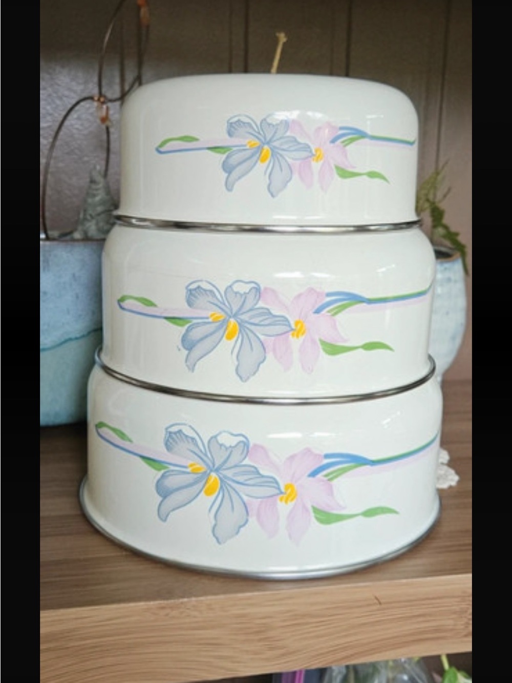 Vintage Lincolnware Floral Ceramic Mixing Bowl Set - Cream